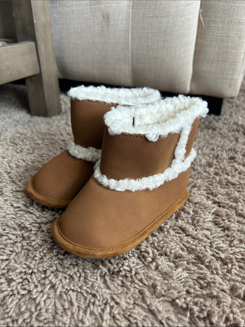 Carter's Tan Booties with Cream Faux-Shearling Trim